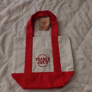Trader Joe's Red and White Mini Canvas Tote Bag
